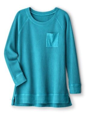 Soft Surroundings Teal Autumn Waffle Tunic Long Sleeve Top with Pocket Size PM